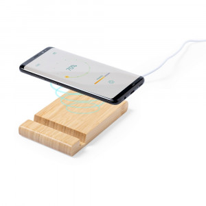 Bambusowa ładowarka bezprzewodowa 5W, stojak na telefon, stojak na tablet