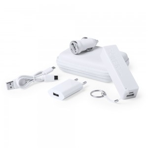 Zestaw podróżny, power bank 2000 mAh, ładowarka USB, ładowarka samochodowa USB, kabel do ładowania